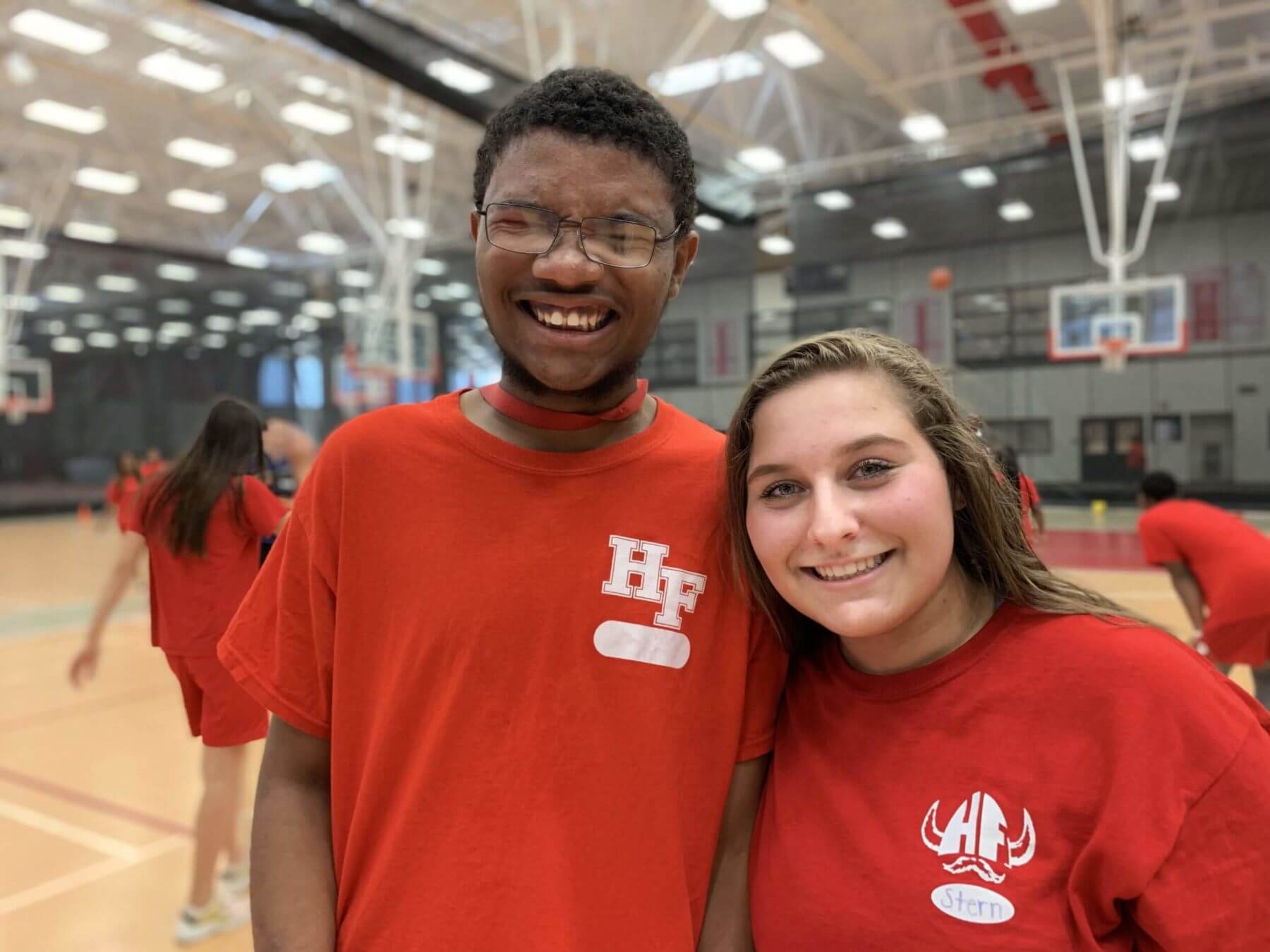 Students Donzel and Alyson posing for a picture during Unified Physical Education class.