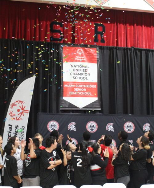 Miami Southridge Senior High School receiving their national banner.