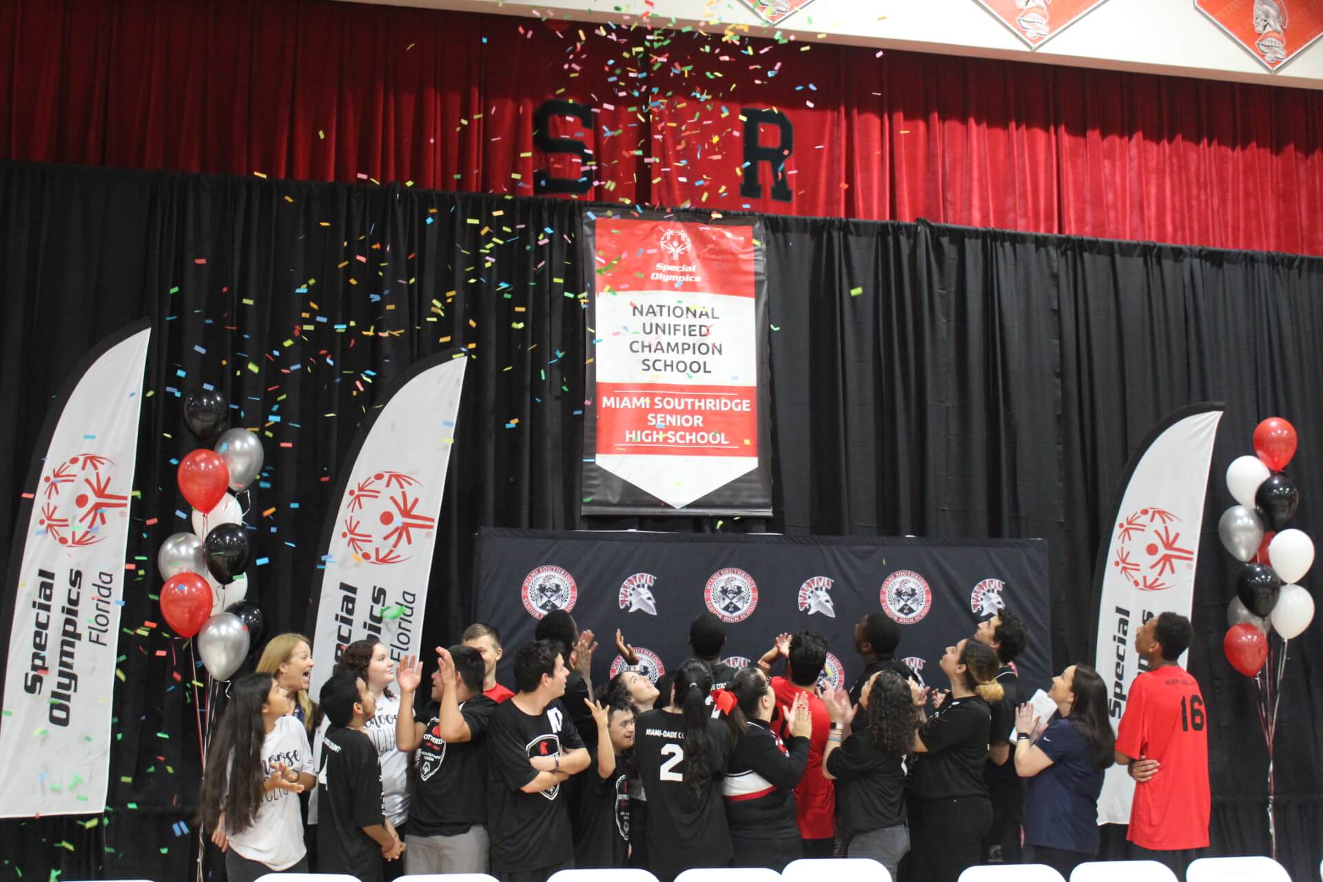 Miami Southridge Senior High School receiving their national banner.